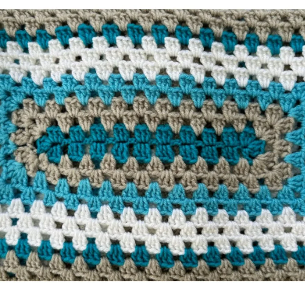 Handmade Crochet Granny Square Blanket 32 x 37 inch Teal Gray White